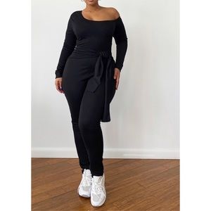 PrettyLittleThing Black Sweat Jumpsuit